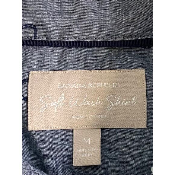 Banana Republic Shirt Women's M Blue Soft Wash Button-Up Horseshoe Print Country - Picture 3 of 12